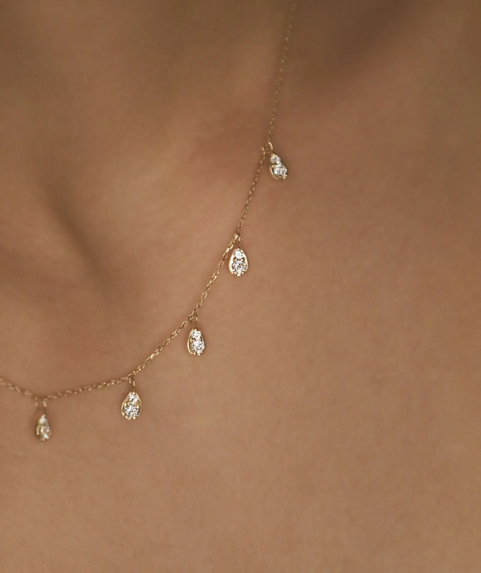 Dangling Pear 18K Rose Gold Necklace w. Diamonds