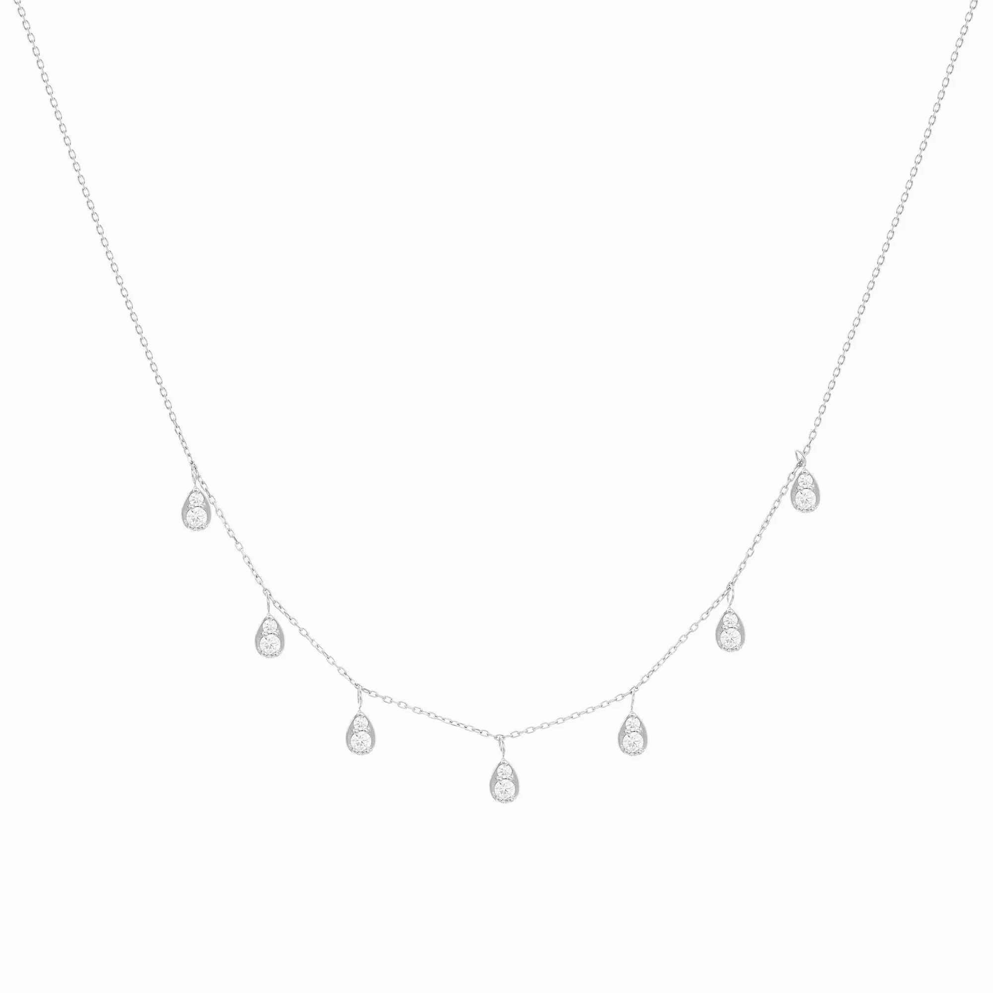Dangling Pear 18K White Gold Necklace w. Diamonds