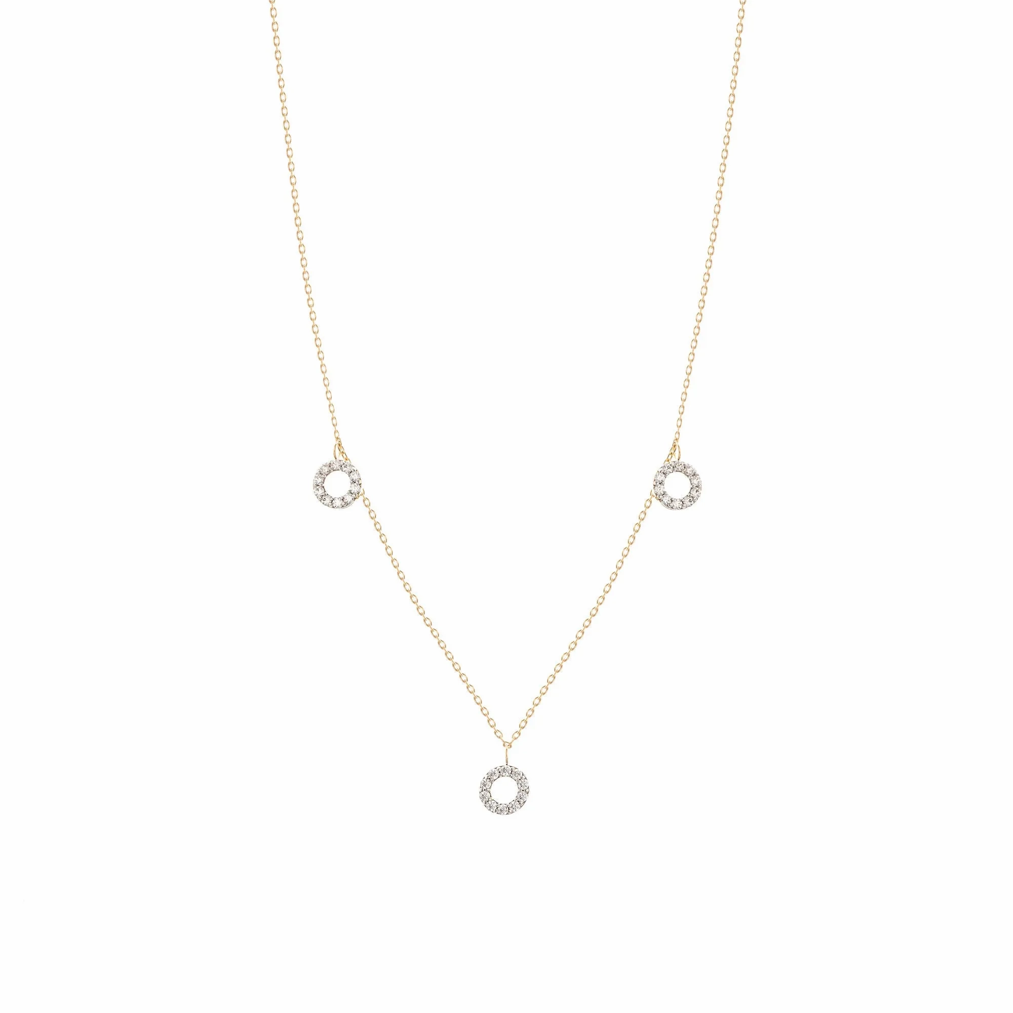 Dangling Round 18K Gold Necklace w. Diamonds