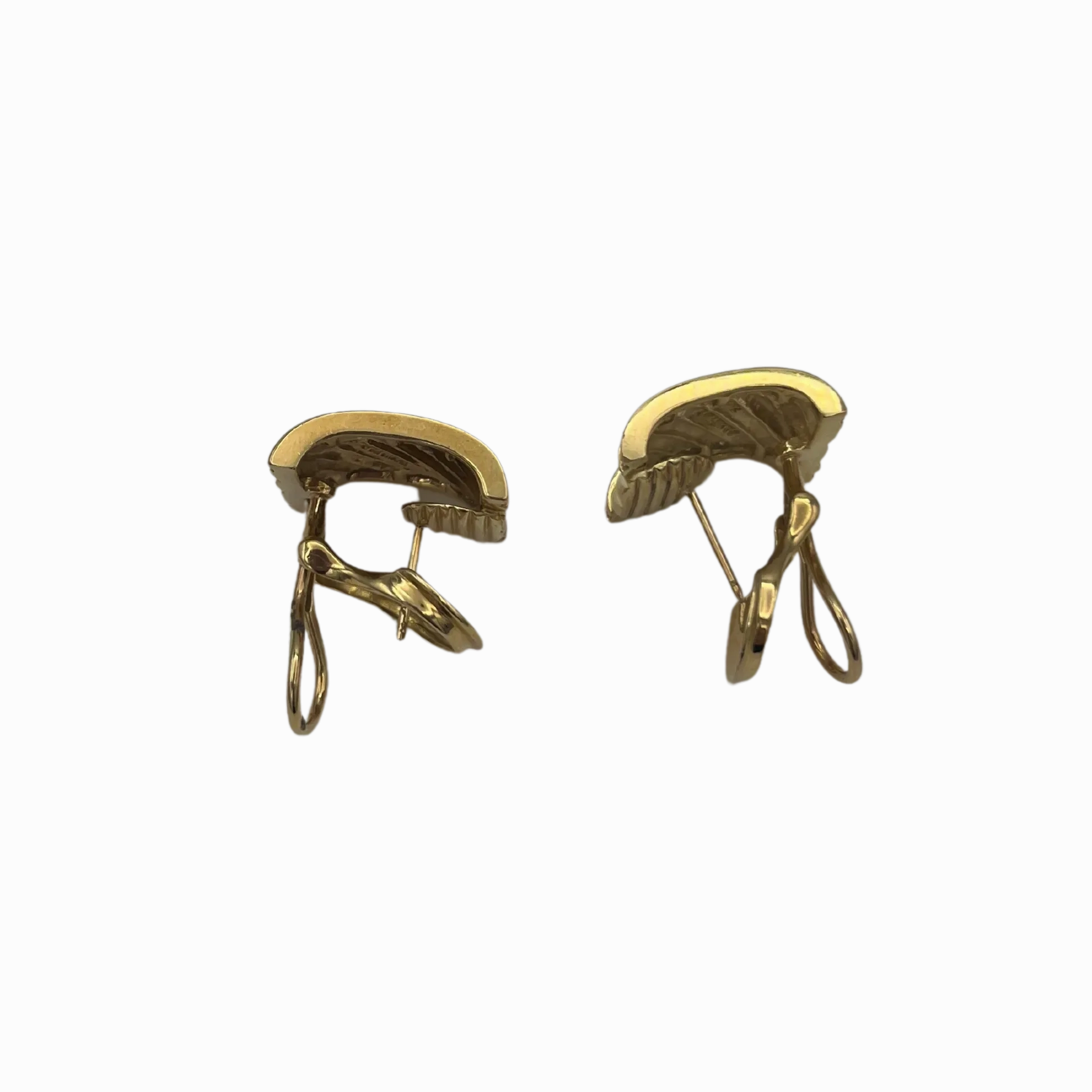 David Yurman Solid 18k Yellow Gold and Diamond Ear Clips Thoroughbred Sculpted Cigar Band