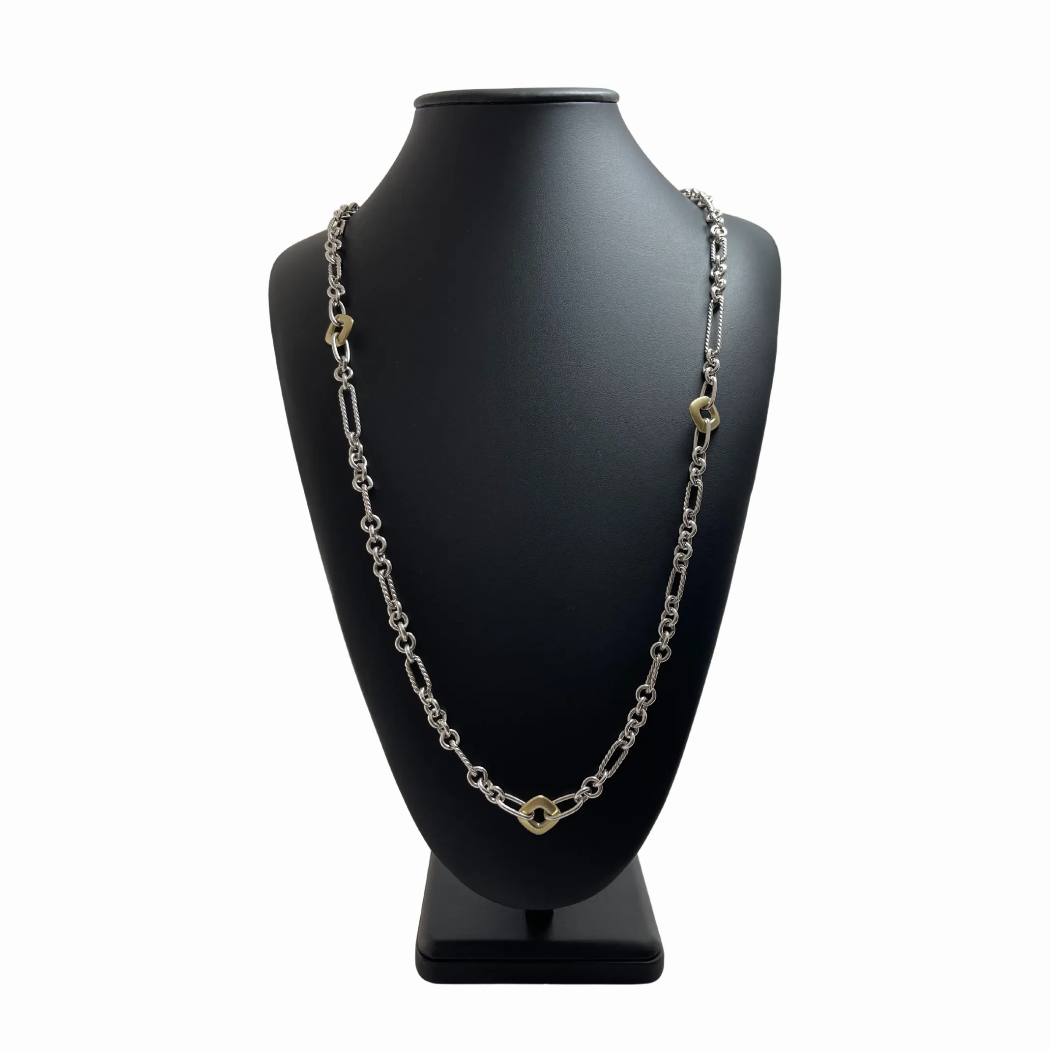 David Yurman Sterling Silver 18k Yellow Gold Figaro Link Necklace