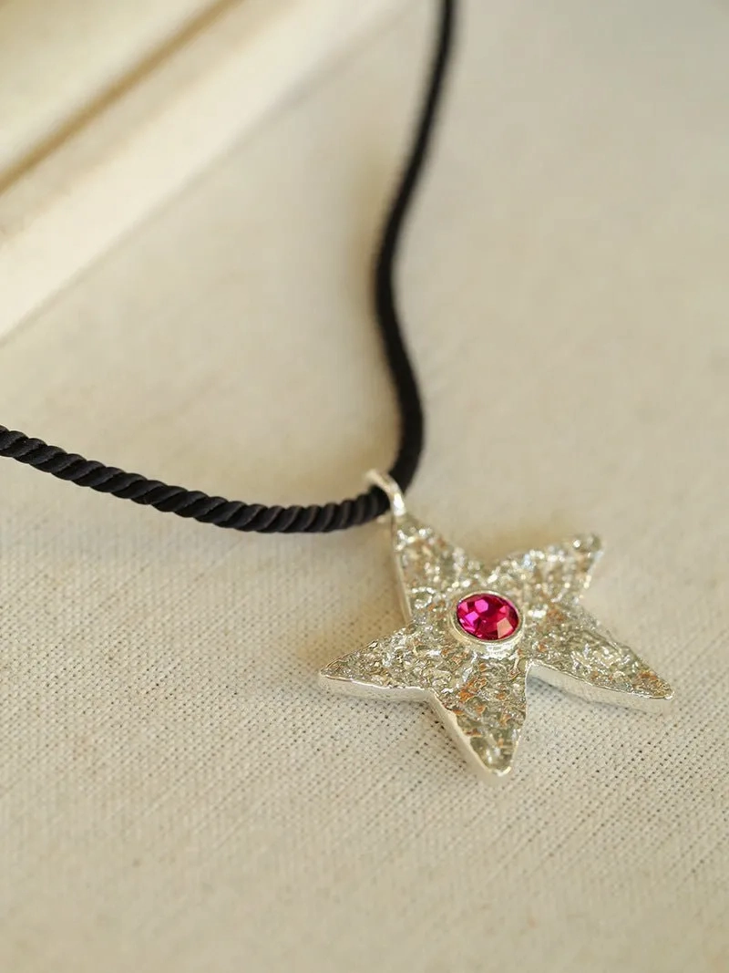 Dazzling Stars Pentagram Planet Element Necklace Black Rope Style