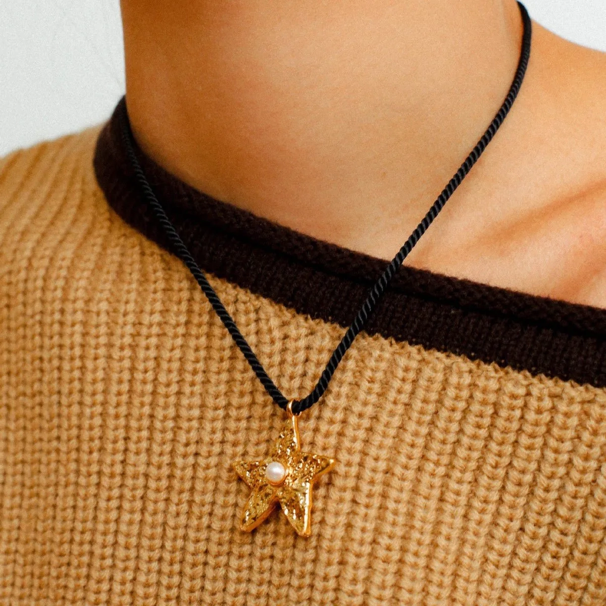 Dazzling Stars Pentagram Planet Element Necklace Black Rope Style