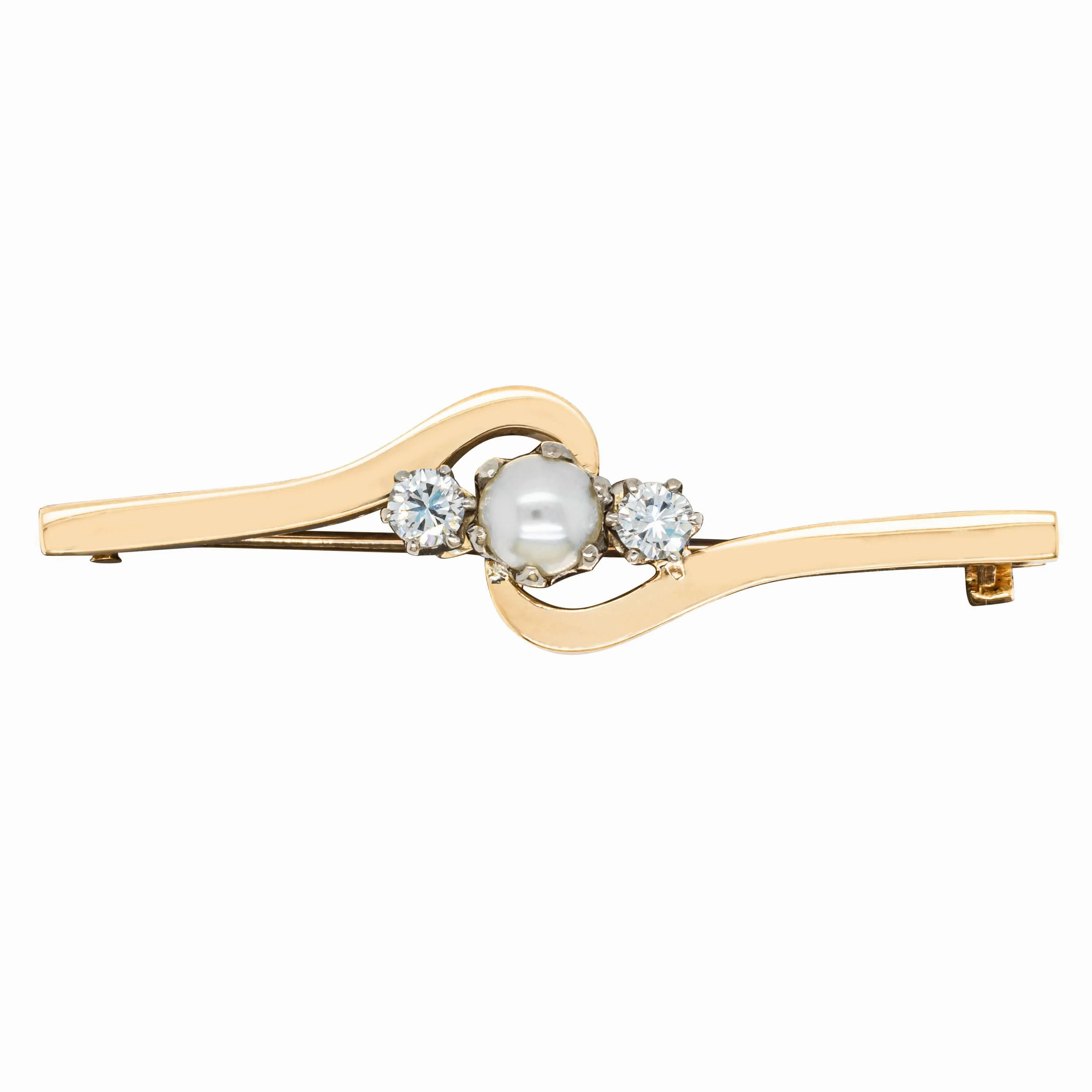 Deja Vu 18ct Yellow Gold .28ct Diamond &amp; Pearl Brooch
