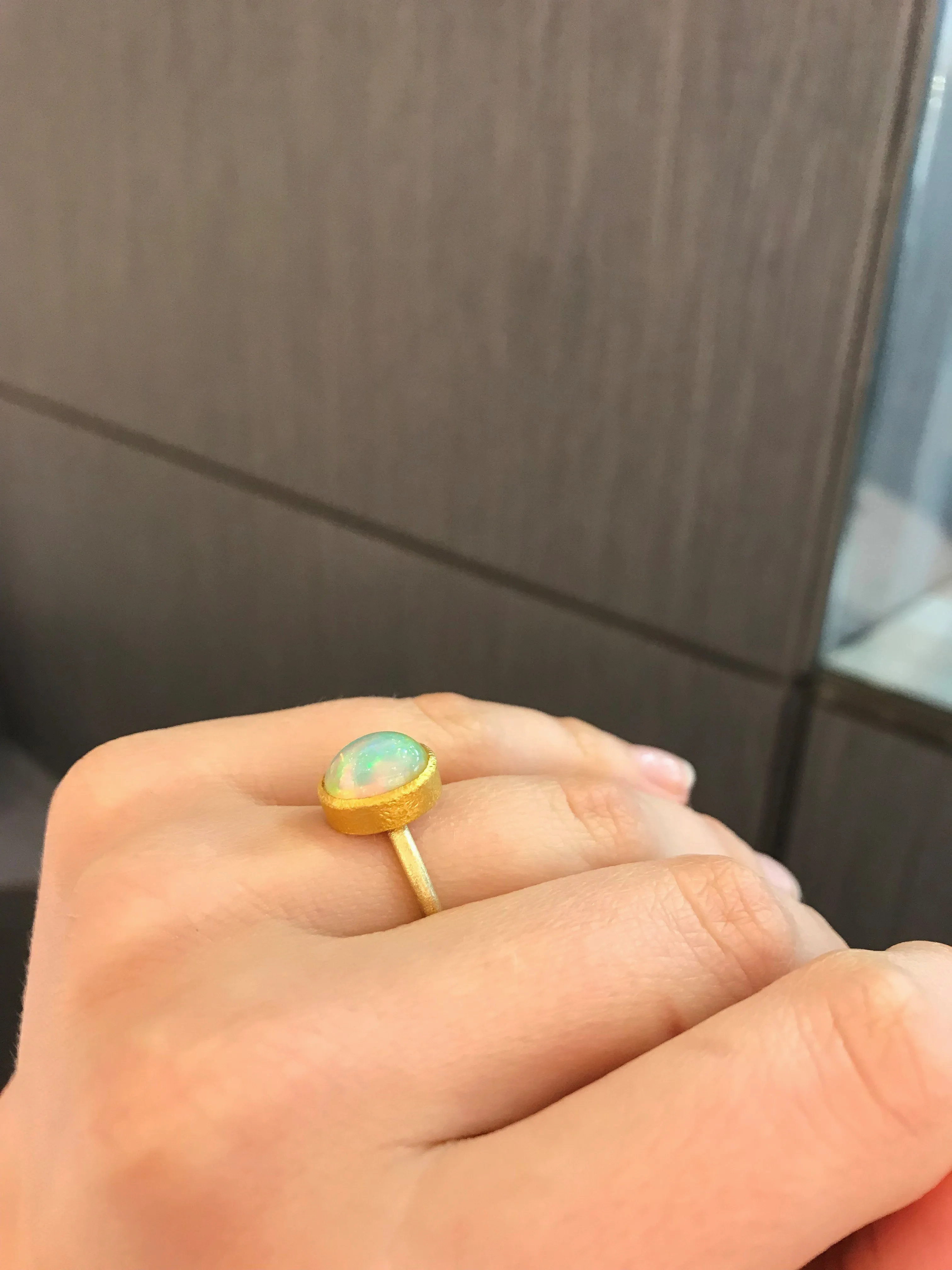 Devta Doolan Electric Rainbow Flash White Opal Gold Ring