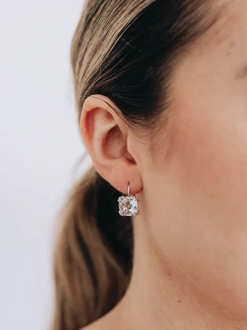 Dewdrop Cluster Earrings - Clear Topaz &amp; Silver