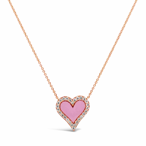 Diamond &amp; Pink Enamel Heart Pendant