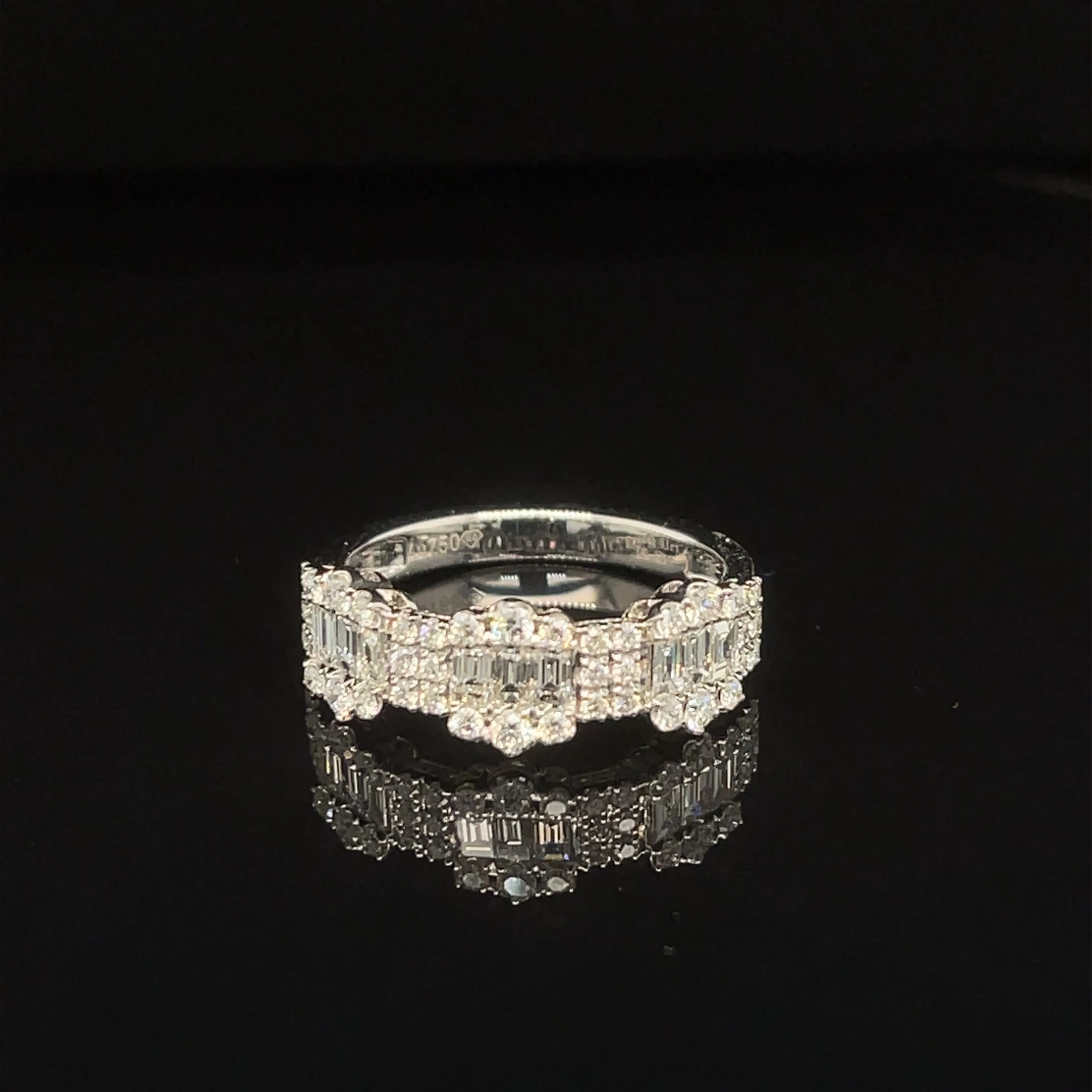 Diamond Baguette &amp; Round Art Deco Lace Ring in 18k White Gold - #606 - RGDIA674342