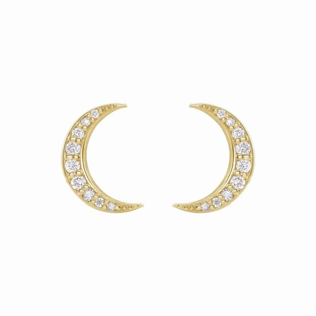 Diamond Crescent Moon Stud Earrings