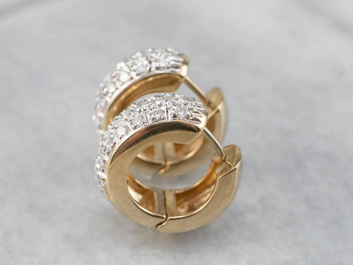 Diamond Encrusted Gold Huggie Hoop Earrings