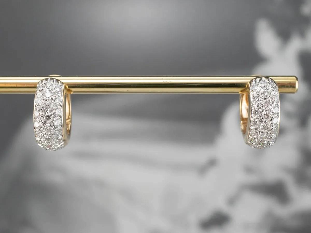 Diamond Encrusted Gold Huggie Hoop Earrings