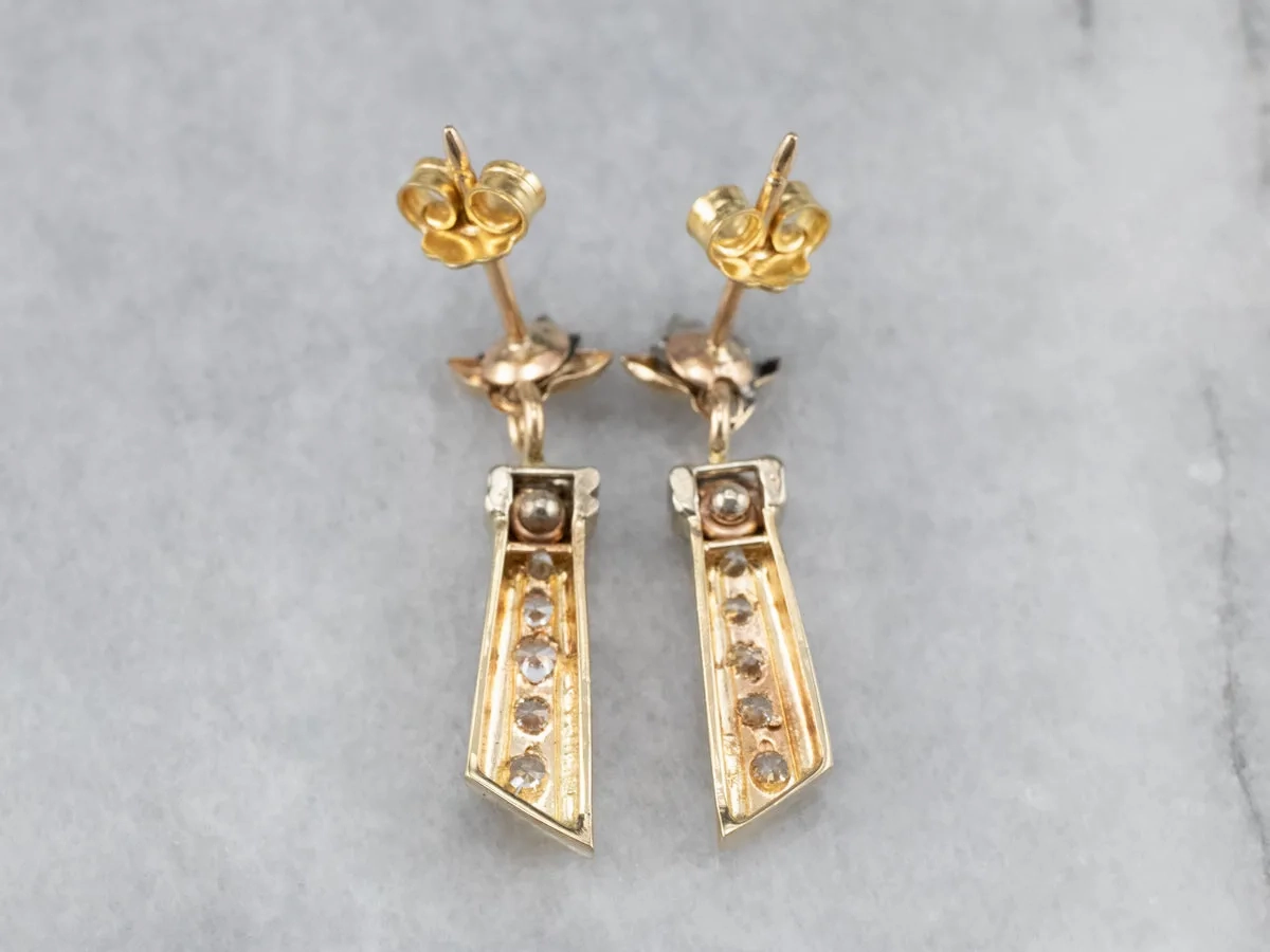 Diamond Gold Bar Drop Earrings