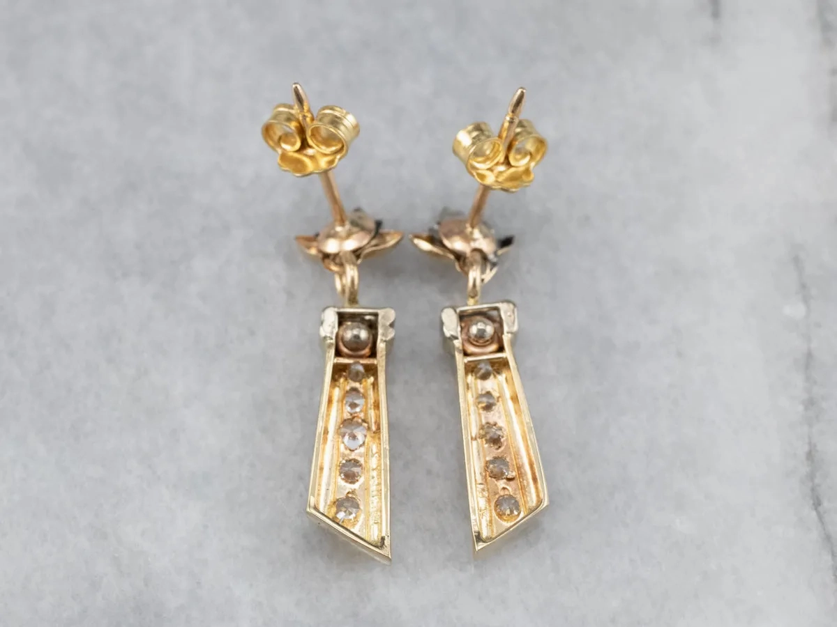 Diamond Gold Bar Drop Earrings