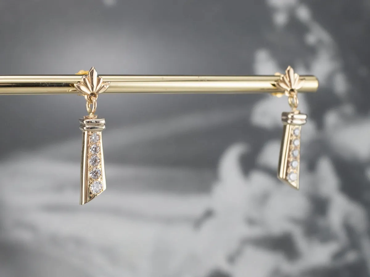 Diamond Gold Bar Drop Earrings