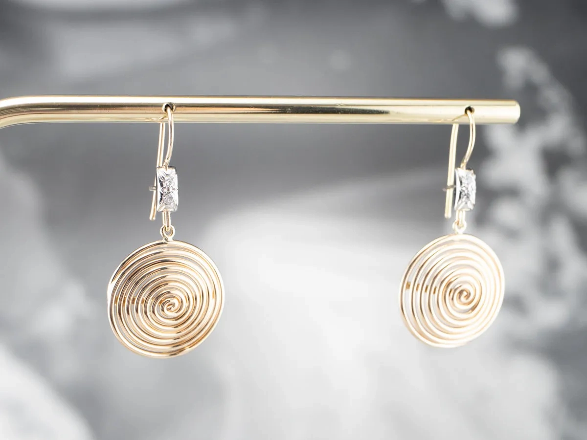 Diamond Gold Spiral Drop Earrings