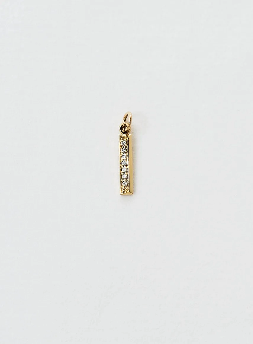 Diamond Letter I 18K Gold Necklace or Pendant w. Diamond
