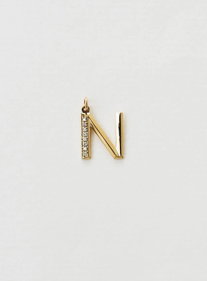 Diamond Letter N 18K Gold Necklace or Pendant w. Diamond