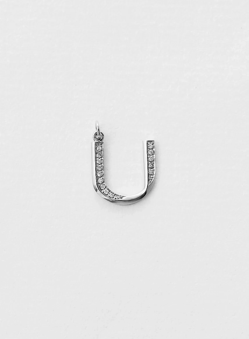 Diamond Letter U 18K Whitegold Necklace or Pendant w. Diamond