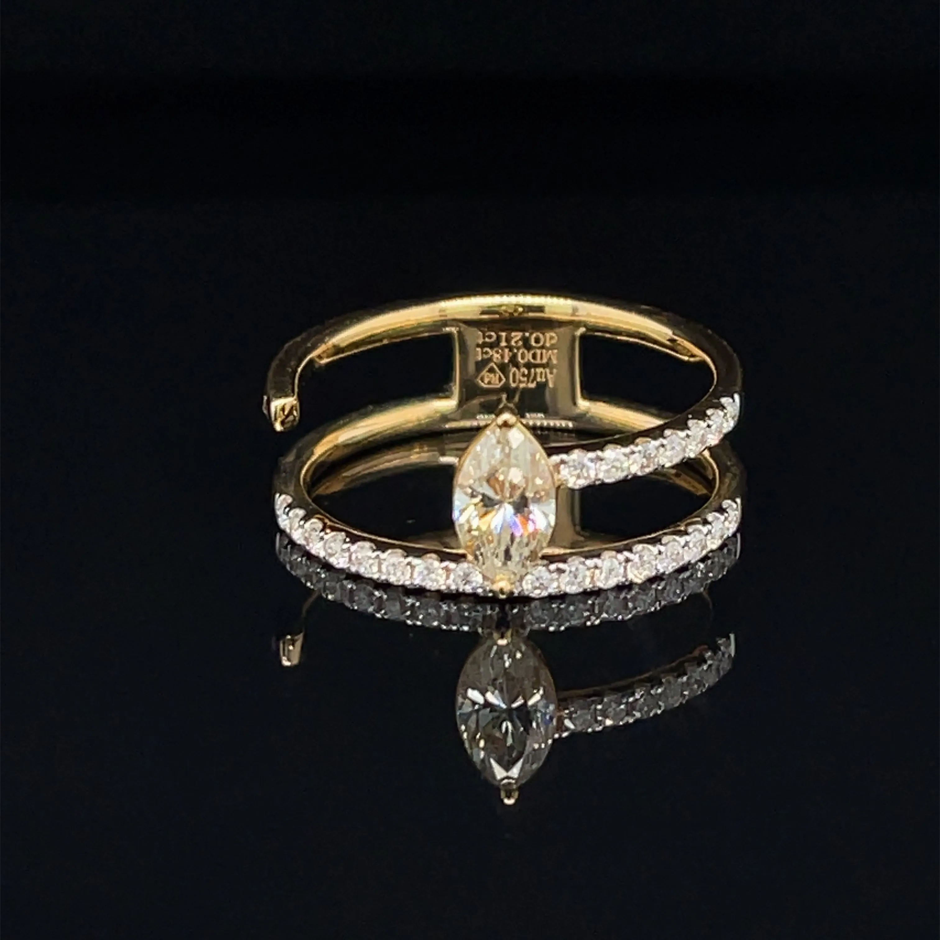 Diamond Marquise Solitaire Double Stack Engagement Ring in 18k Yellow Gold - #535 - RGDIA668180