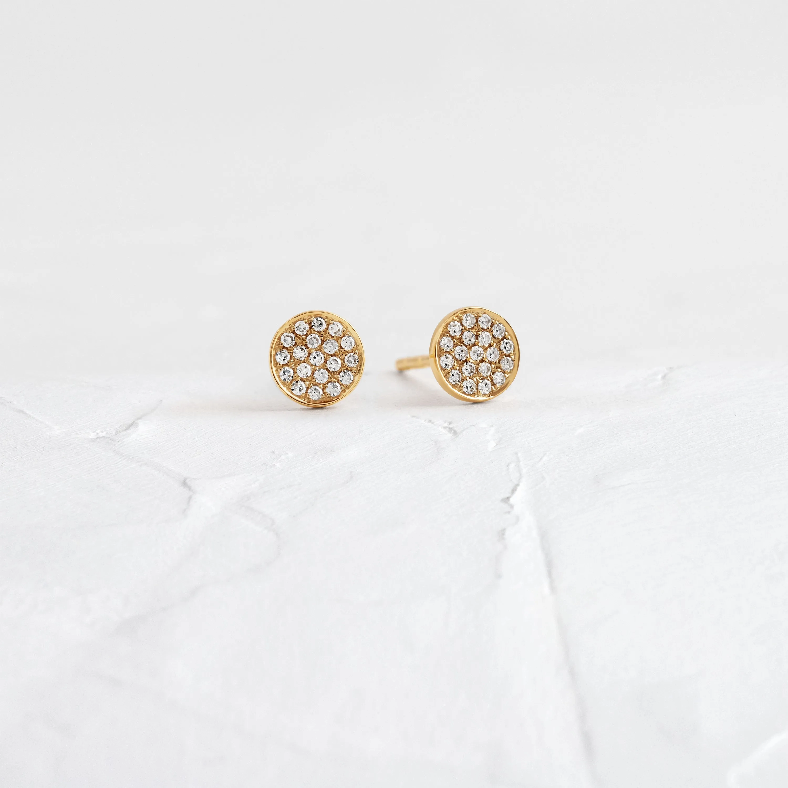 Diamond Mini Disc Stud Earrings - In Stock