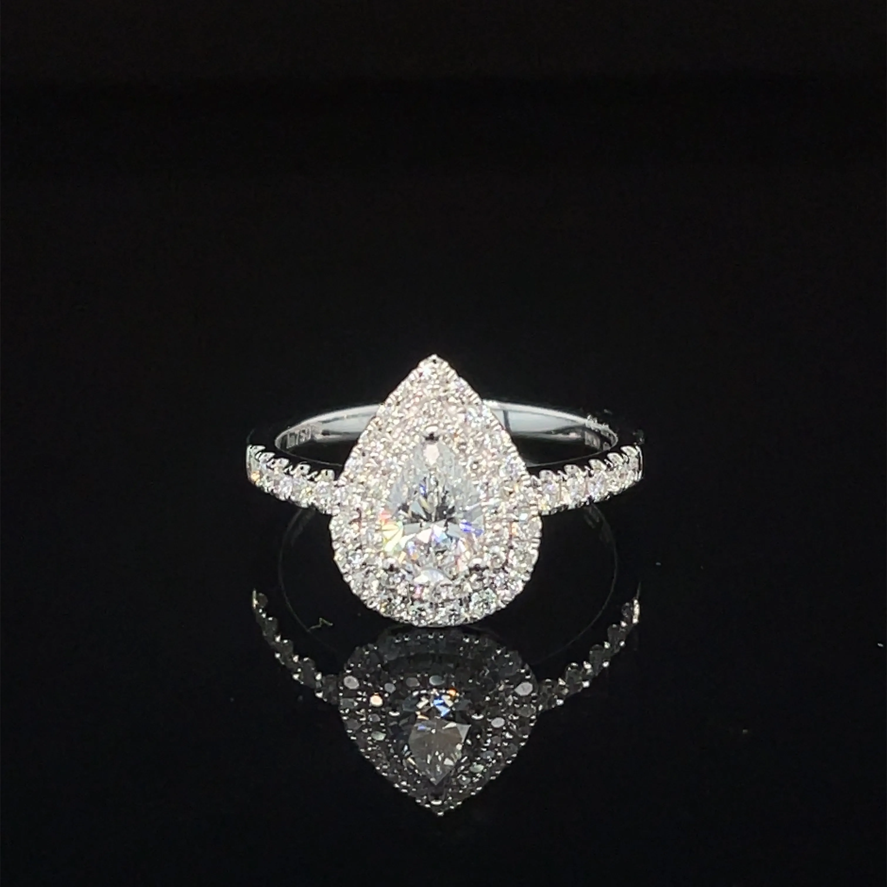 Diamond Pear Halo Vintage Engagement Ring in 18k White Gold - #618 - RGDIA674774