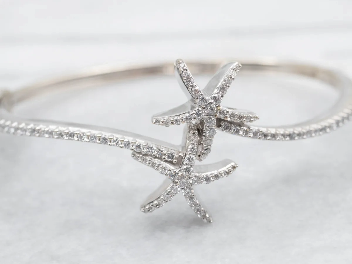 Diamond Starfish Bypass Bangle Bracelet