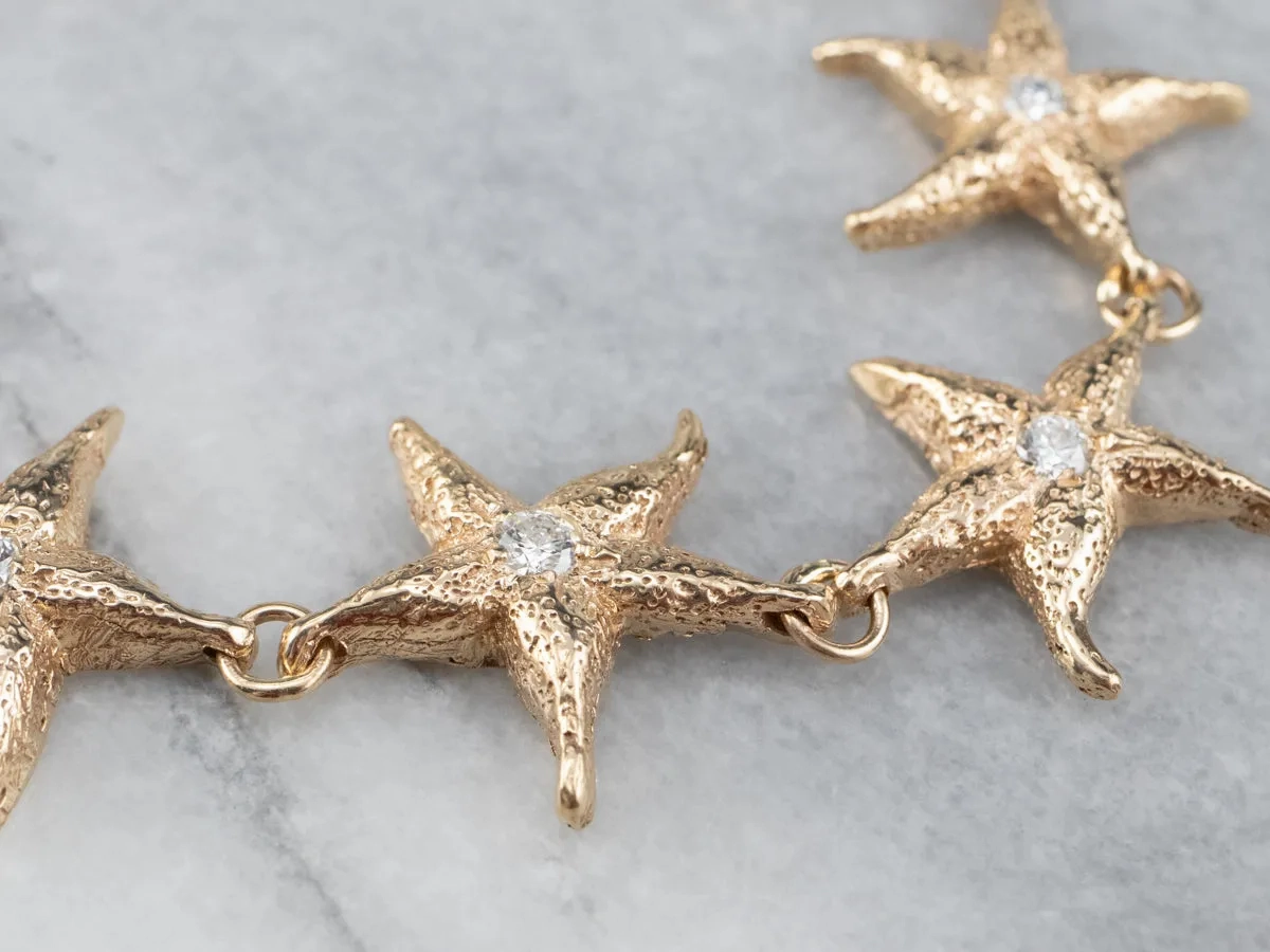 Diamond Starfish Gold Link Bracelet