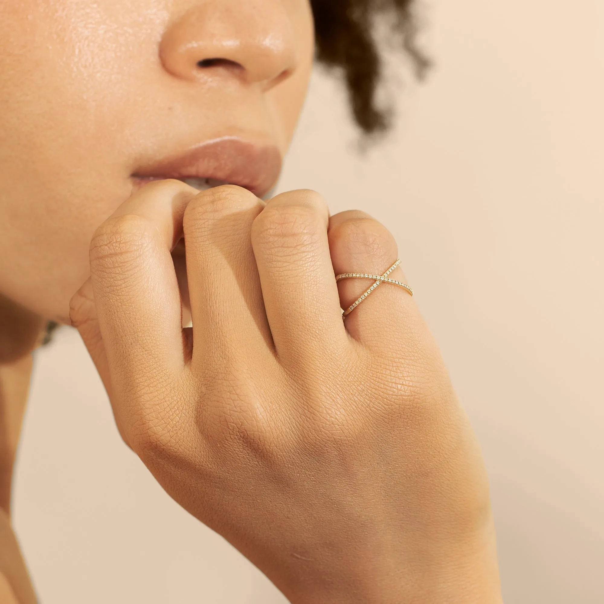 Diamond X Ring In Solid Gold, Adelyn