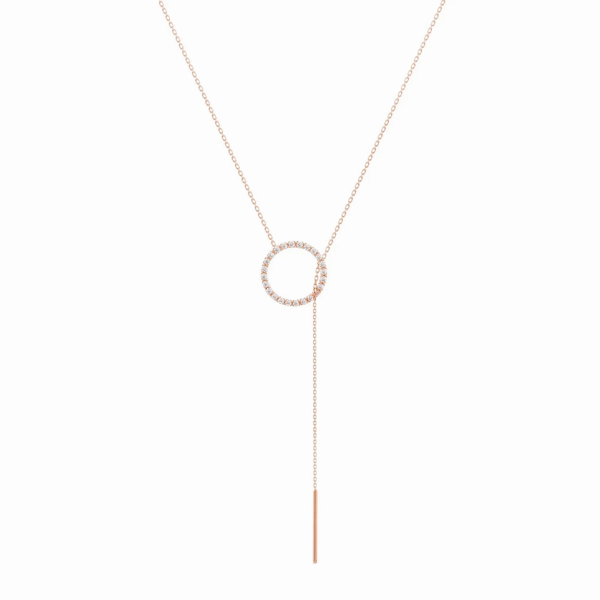 Diamonds Lariat 18K Rose Gold Necklace w. Diamonds