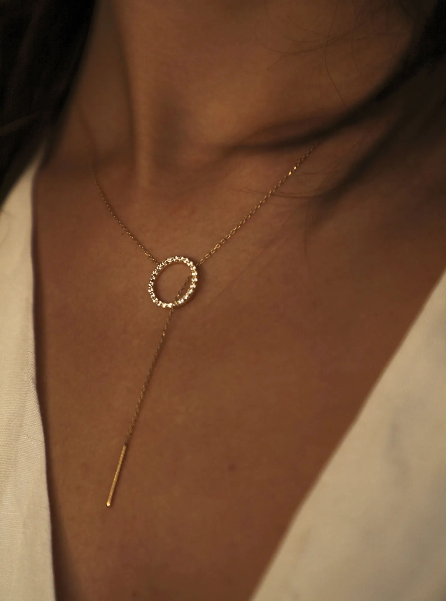 Diamonds Lariat 18K Rose Gold Necklace w. Diamonds