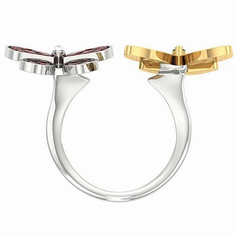 Double Butterfly Ring 14K two tone Gold Setting