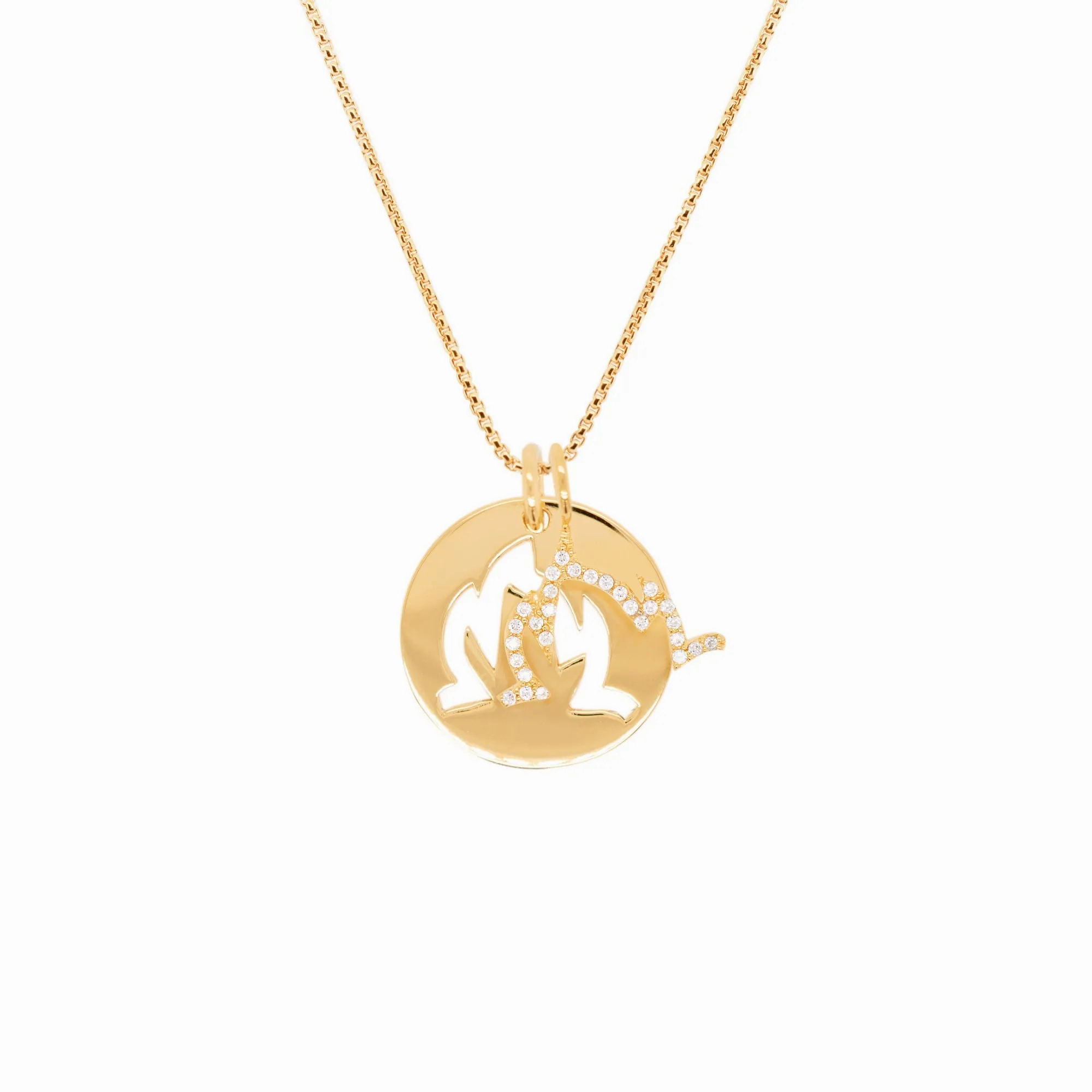 Double Charm Fire 18K Gold Plated Necklace w. Zirconia