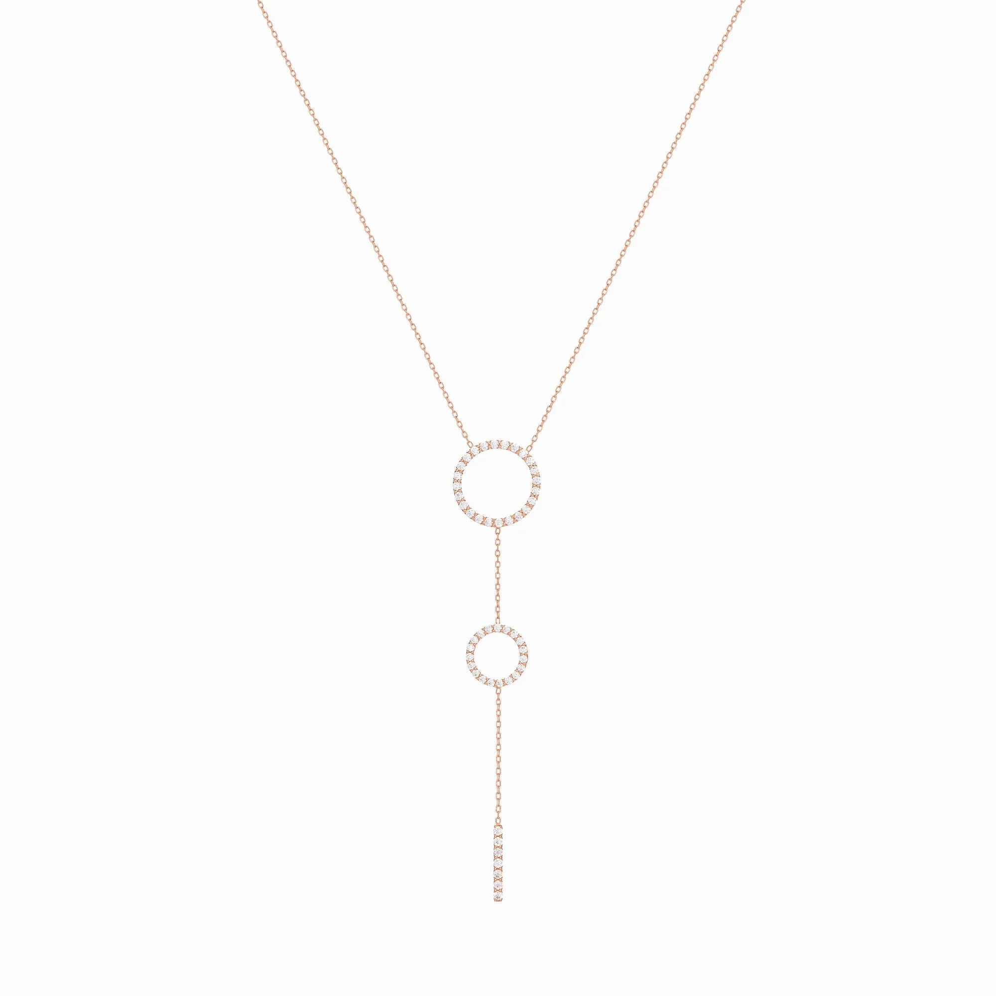 Double Hoops 18K Rose Gold Necklace w. Diamonds