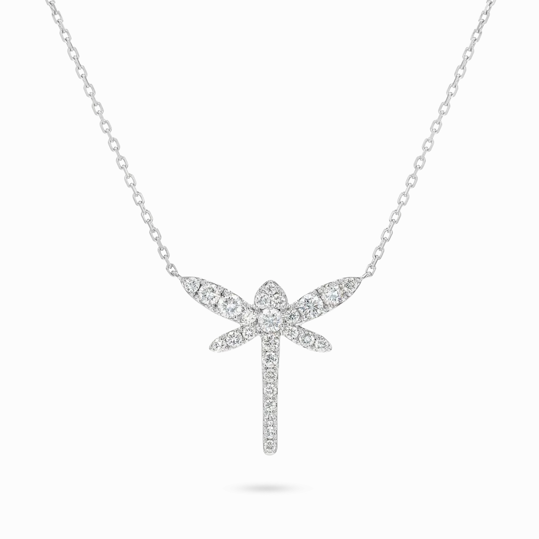 Dragonfly Diamond Pendant White Gold