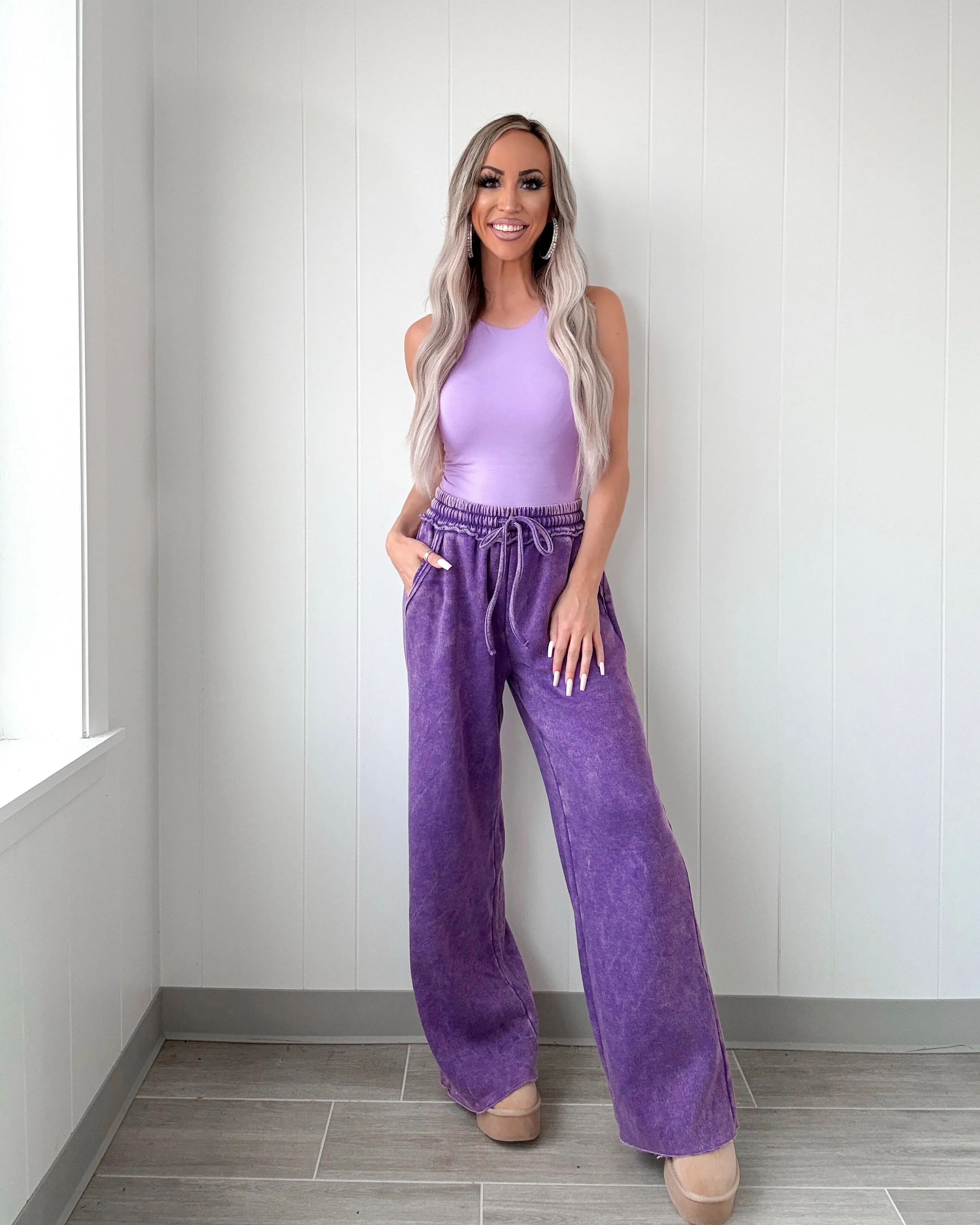 Träumerische Drift Acid Wash Lounge Hose - Violett