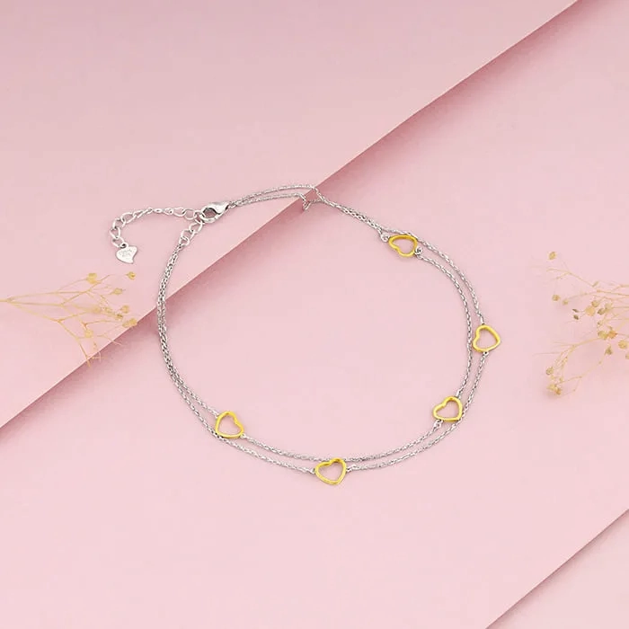Dual Tone United Hearts Anklet