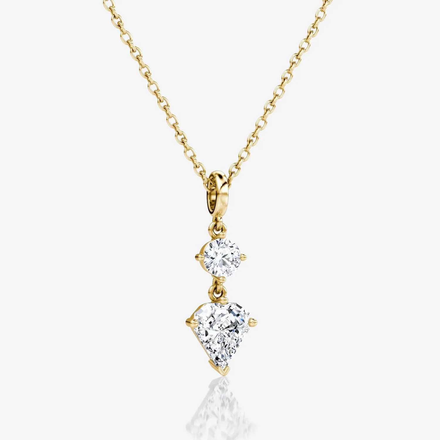 Duo Drop 14K Gold Necklace w. 1.0ct Round Brilliant &amp; Shield Lab-Grown Diamonds