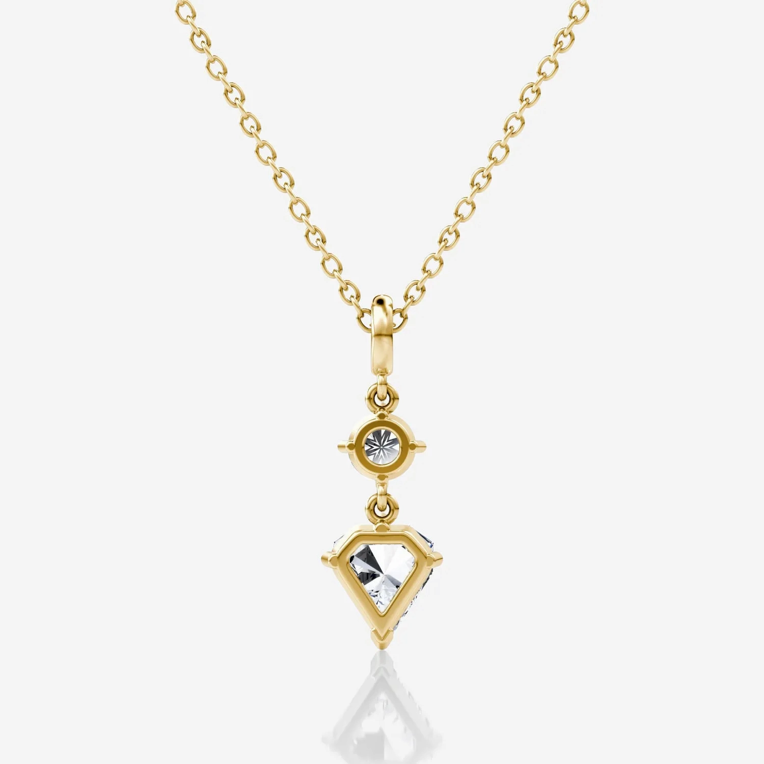Duo Drop 14K Gold Necklace w. 1.0ct Round Brilliant &amp; Shield Lab-Grown Diamonds