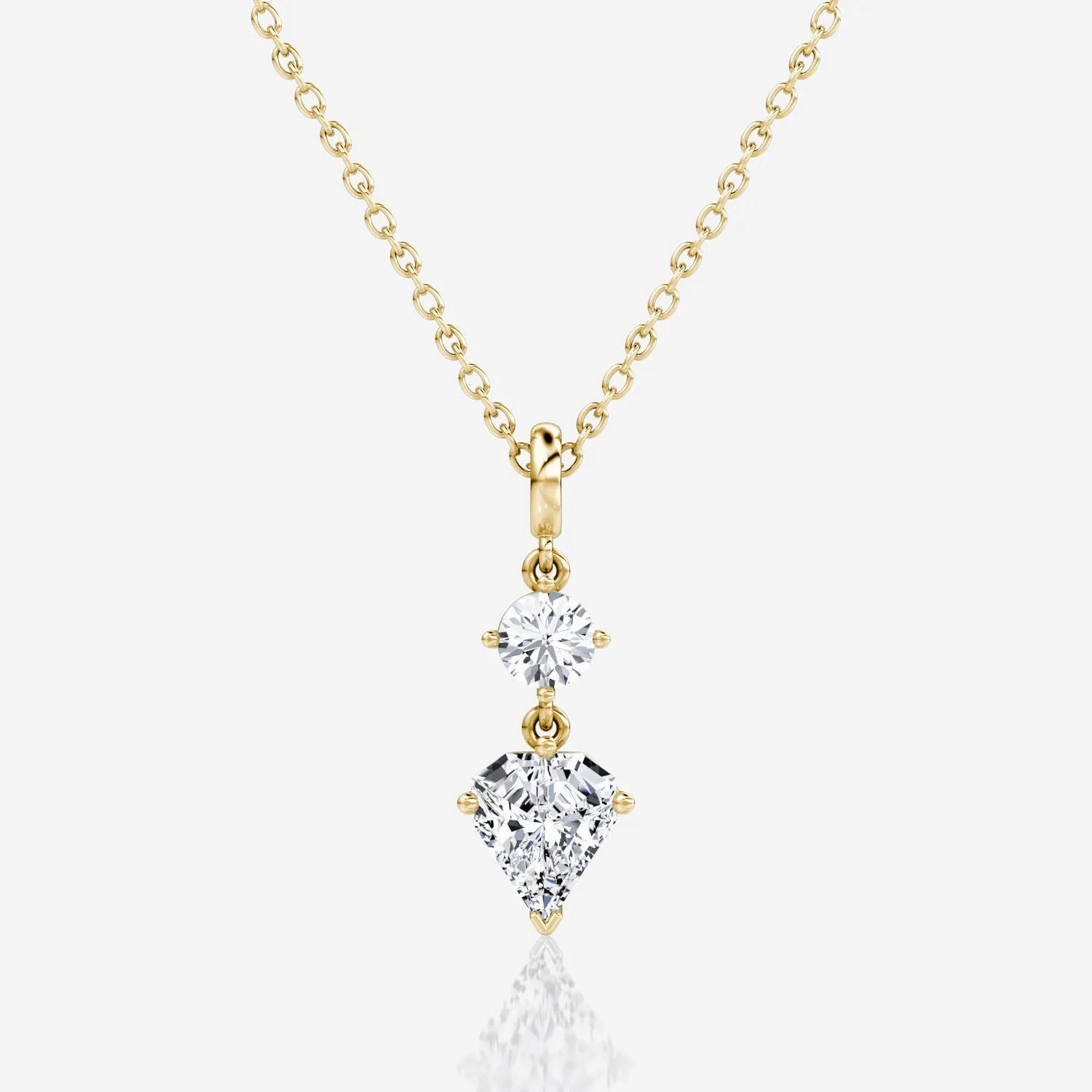 Duo Drop 14K Gold Necklace w. 1.0ct Round Brilliant &amp; Shield Lab-Grown Diamonds