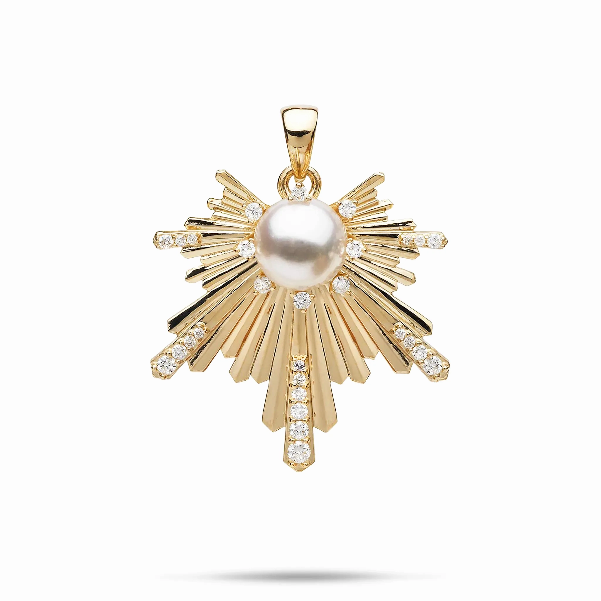 E Ho???la Akoya White Pearl Pendant in Gold with Diamonds - 27mm