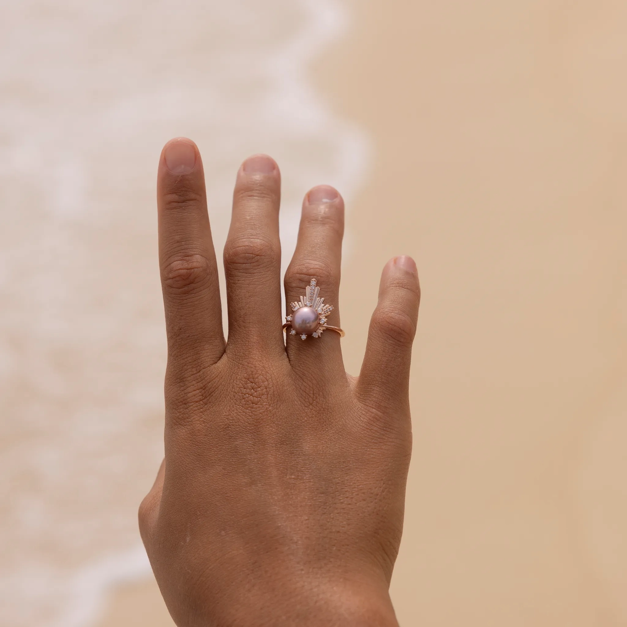 E Ho???la Lavender Freshwater Pearl Ring in Rose Gold with Diamonds - 21mm