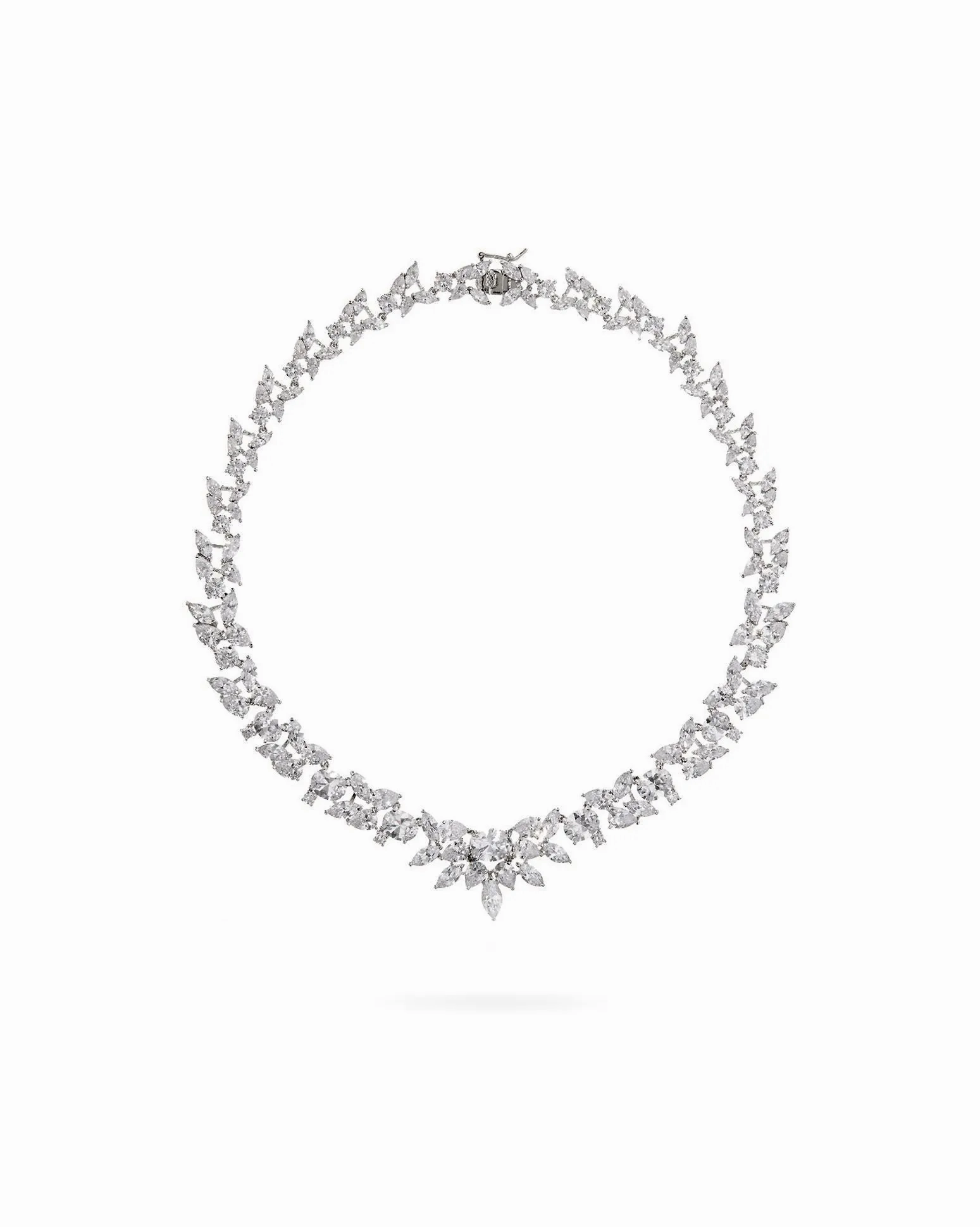 Eden Orchid Statement Silver Plated Brass Necklace w. Zirconia