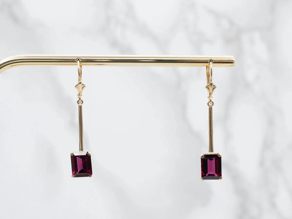 Elegant Yellow Gold Garnet Solitaire Drop Earrings