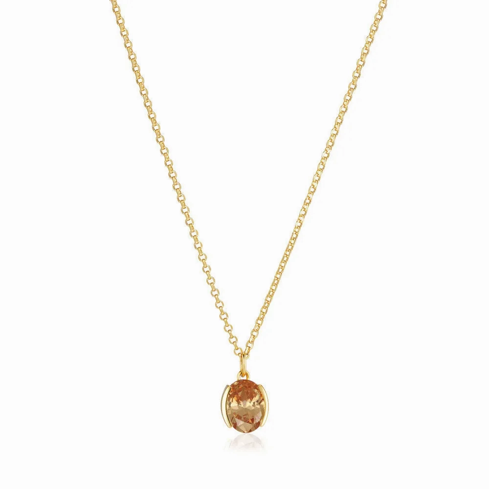Ellisse Carezza 18K Gold Plated Necklace w. Orange Zirconia
