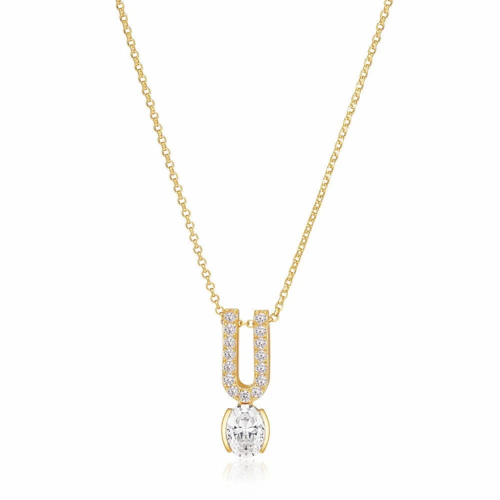 Ellisse Carezza Uno 18K Gold Plated Necklace w. Zirconia