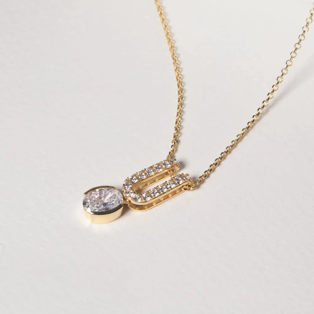 Ellisse Carezza Uno 18K Gold Plated Necklace w. Zirconia
