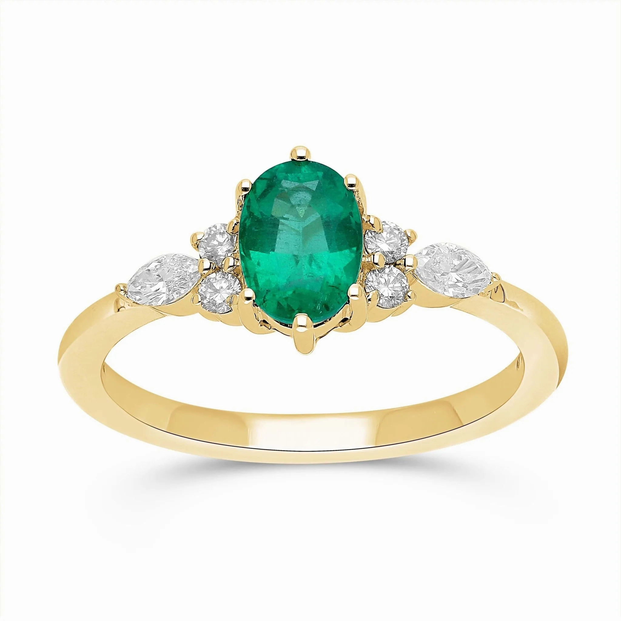 Emeral Oval Floral Diamond Ring- WG
