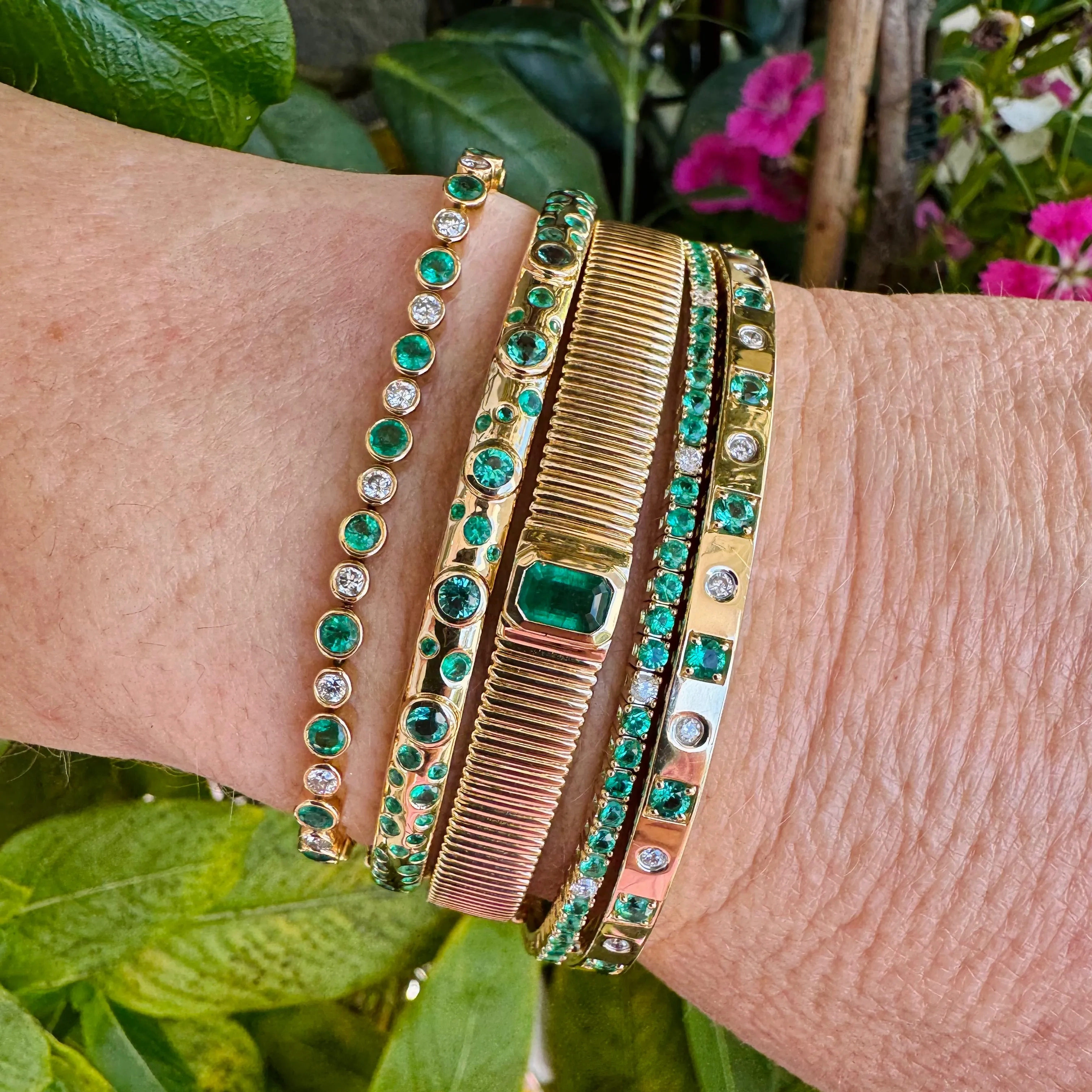 Emerald &amp; Diamond Flexi Bangle