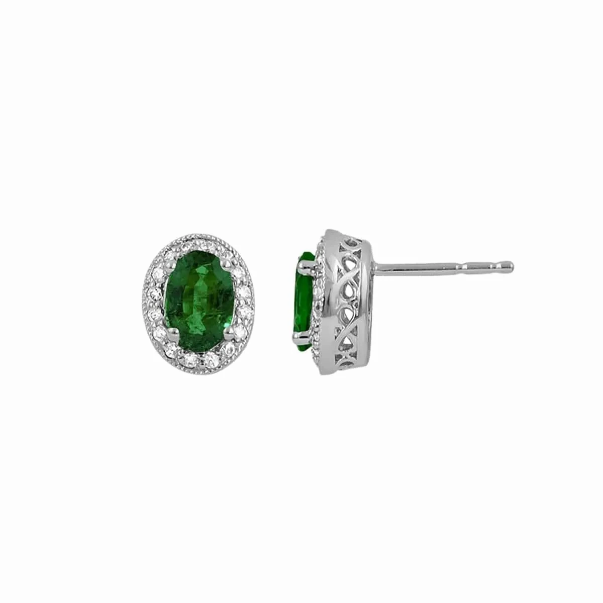 Emerald &amp; Diamond Halo Earrings
