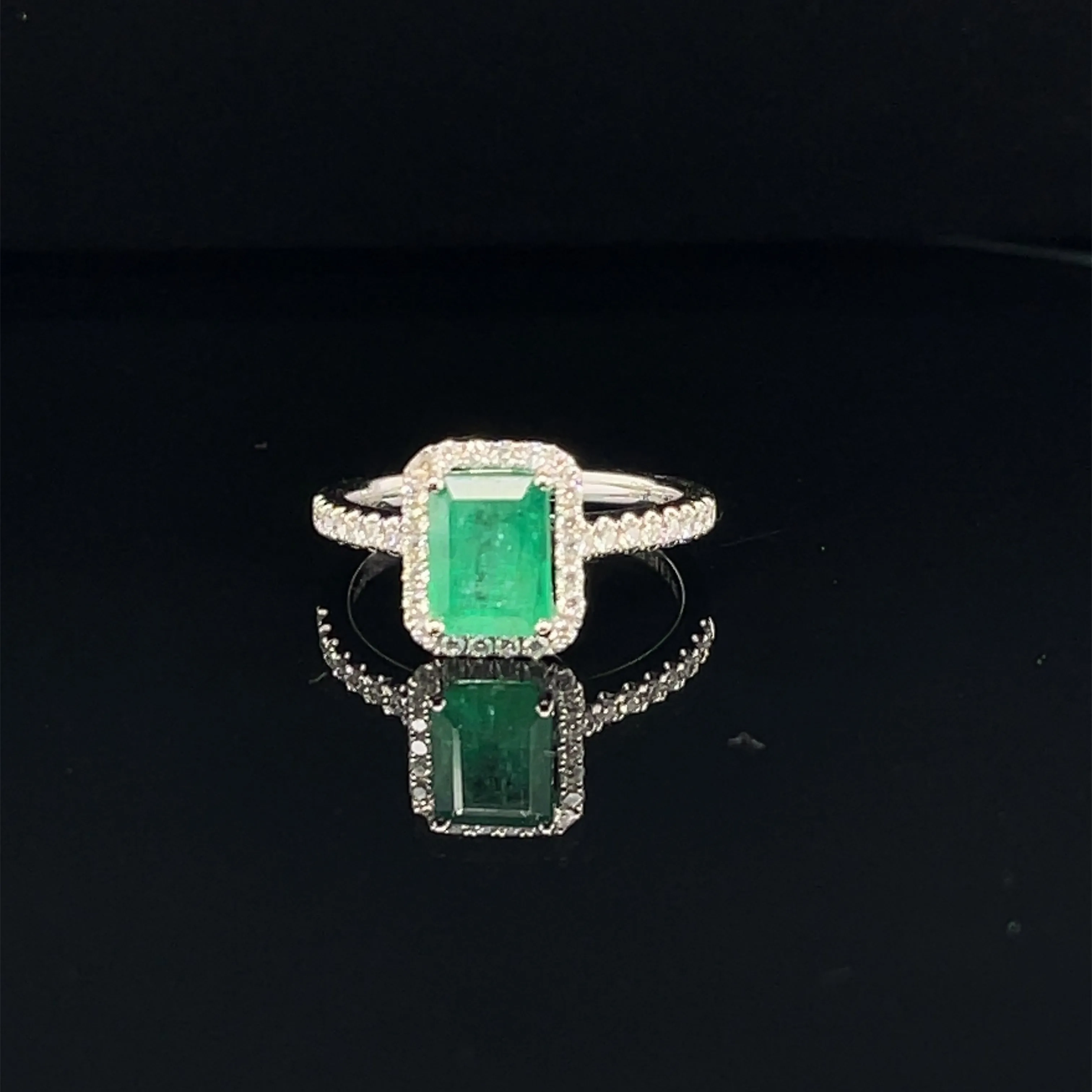 Emerald &amp; Diamond Halo Engagement Ring in 18k White Gold - (#109-RGEME063729)